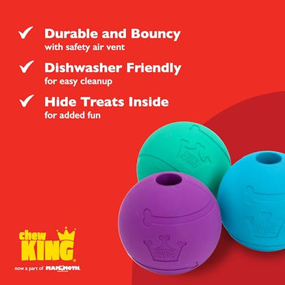 Chew King Fetch Balls Extremely Durable Natural Rubber Toy Pack of 3 - 3 inch Balls (CM-0263-CS01) - color: 3-Pack (3" Balls) - Blue, Purple, Turquoise
