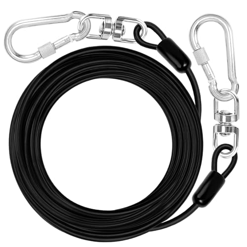 jenico Dog Tie Out Cable: 25ft Dog Lead for Yard - Heavy Duty Chain Leash Outside for Small Large Dogs Up to 500 lbs - Outdoor Runner Tether (Black) - color: Black, size: 25FT