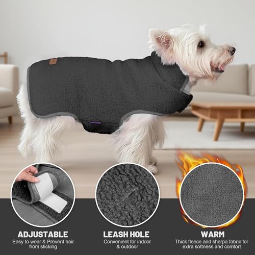cyeollo Small Dog Coat Sherpa Dog Winter Coat, Reversible Fleece Doggie Jackets Sweater Vest for Small Dogs Male with Leash Hole, Soft Cold Weather Pet Coats, Dark Grey S - color: Dark Grey, size: Small (5-9lbs)