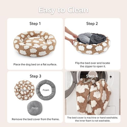 JOEJOY Donut Dog Bed Medium Size Dog, Cute Round Calming Pet Bed with Removable Washable Cover, Orthopedic Puppy Bed with Jacquard Shaggy Plush & Non Skid Bottom - color: Brown, size: M (30x30x8)