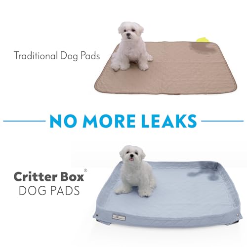 Paw Inspired Critter Box Dog Pad, Large Reusable Puppy Pad for Potty Training, Whelping, or Litter Box Mat, Washable Pee Pad with Soft Raised Sides to Prevent Leaks, 32x32 Inch