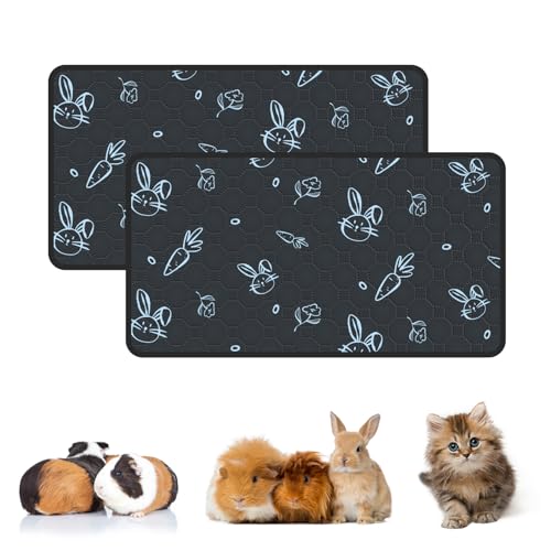 2-Pack Guinea Pig Cage Liner Washable, 16in x 30in Ultra-Absorbent Guinea Pig Bedding for Cage Non-Slip Leak-Proof Pee Pads for Dogs Rabbit Bunny Cat Litter Mat, Navy - color: Navy, size: 16" x 30", 2pcs