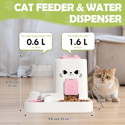 1.6L Auto Gravity Pet Feeder and 0.6L Water Dispenser Set, Automatic Cat Food and Water Dispenser, Gravity Pet Feeder for Small Medium Dog Puppy Cat Kitten (Pink) - color: Pink