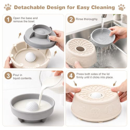 Dog Lick Bowl, Slow Feeder Dog Bowls for Liquid Treats, Food-Grade Silicone Anti-Slip Dog Licking Toy, Bone Broth and Yogurt Puzzle Feeder for Large Medium Puppy Pet & Cats Helps Protect the Stomach - color: Cream Beige