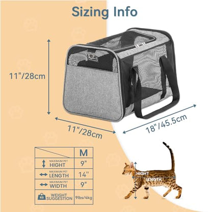 Petsfit Cat Carrier Dog Carriers Airline Approved, 18 x 11 x 11 Soft-Sided Pet Carrier, 3 Carrying Ways, Lightweight, Breathable, Escape Proof, with Adjustable Shoulder Strap and Soft Cushion - color: Z-Gray, size: 18.0"L x 11.0"W x 11.0"H