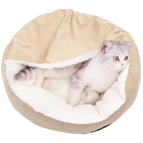 Small Dog Bed with Cover Cave - Covered Round Puppy Bed with Hooded Blanket, Machine Washable Burrow Pet Bed for Small Dogs and Cats, Cozy Cave Dog Bed with Anti-Slip Bottom (Beige,Large) - color: Beige, size: Large