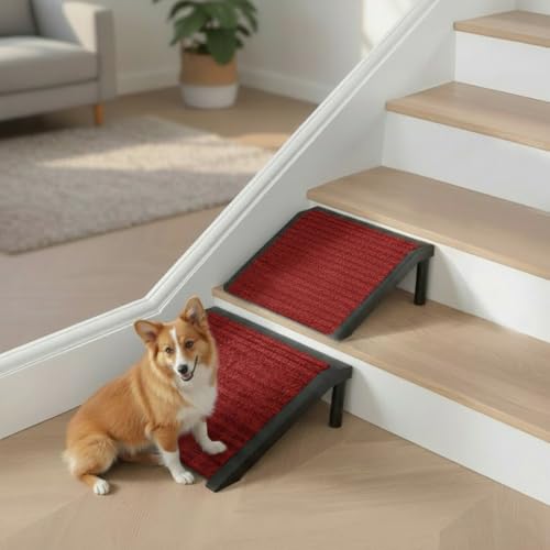 Dog Ramp for Stairs – Non-Slip Pet Steps with Locked-in Carpet & Iron Frame, Helps Senior Dogs & Small Breeds Climb Safely (Cinnabar-2 Pack) - size: Cinnabar-2 PACK