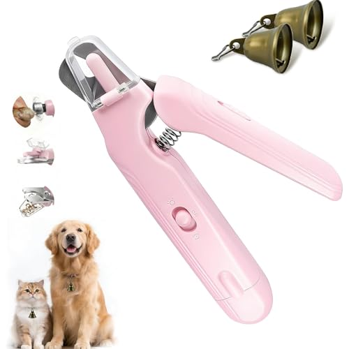 2 in 1 Cat & Dog Nail Clippers Grinder with Lights, Quick Sensor Safety Guard & Ultra-Quiet USB Rechargeable Cat & Dog Nail Trimmers, Dog Nail Grinder with 2 Bells for Women(Pink)