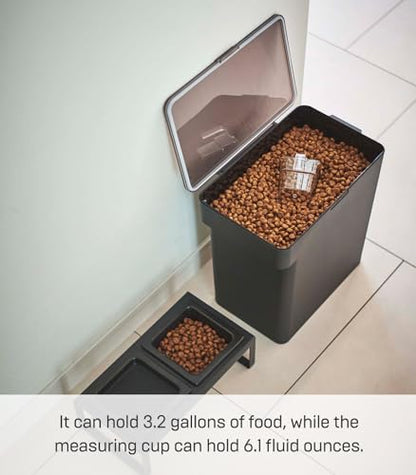 YAMAZAKI Home Tower Airtight Pet Food Storage Container - Cat And Dog Food Holder Bin With Transparent Lid And Handle - Large - Polypropylene - 15 Lbs., 3.2 Gallons, 12 Quarts - color: Black, size: Large