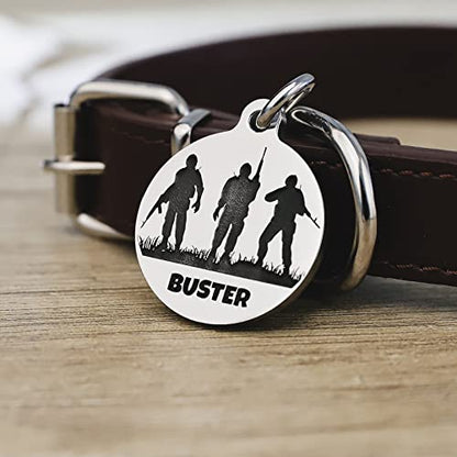 Deep Engraved Dog ID Tag Stainless Steel Personalized Customized Unique Pet ID Card Wolf Round (Soldiers S) - size: Soldiers S