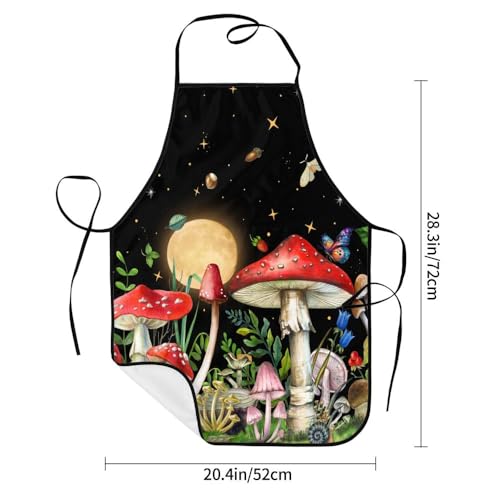Women Men Bib Aprons Chef Cooking Apron With Pockets For Kitchen Grilling Bbq Painting Gardening - color: Mushroom