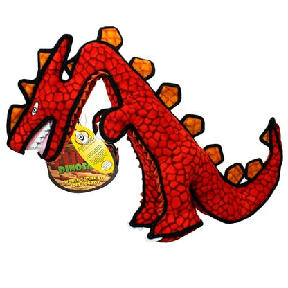 TUFFY - World's Tuffest Soft Dog Toy - Dinosaur Destructosaurus - Multiple Layers. Made Durable, Strong & Tough. Interactive Play (Tug, Toss & Fetch). Machine Washable & Floats - color: Red Destructosaurus Dinosaur