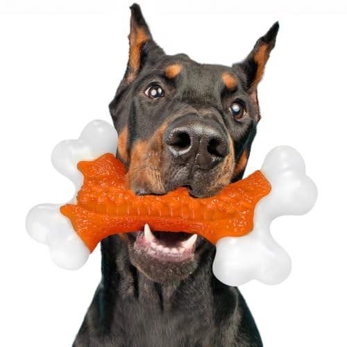 Kseroo Indestructible Dog Toys for Aggressive Chewers: Peanut Butter Flavored Hard Nylon Bone Chew Toys, Tough Dog Chew Toys for Large Dogs, Dog Toys to Keep Them Busy for Medium Large Breed, Orange - color: 1PC-Peanut Butter-Orange