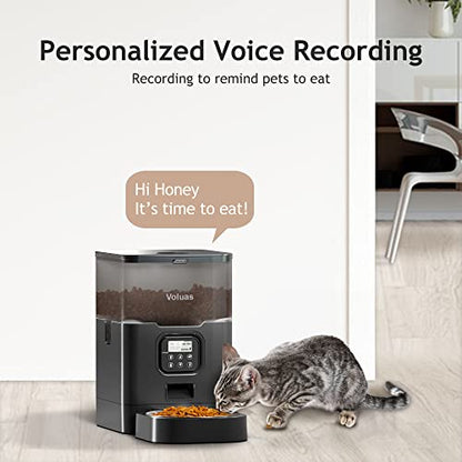 VOLUAS Automatic Cat Feeders - Pet Dry Food Dispenser with Timer, Automatic Cat Feeders with Desiccant Bag, Programmable Portion Size Control 4 Meals Per Day, 10s Voice Recorder | Programmable Portion Control, Up to 4 Meals Daily, Dual Power Supply, Power