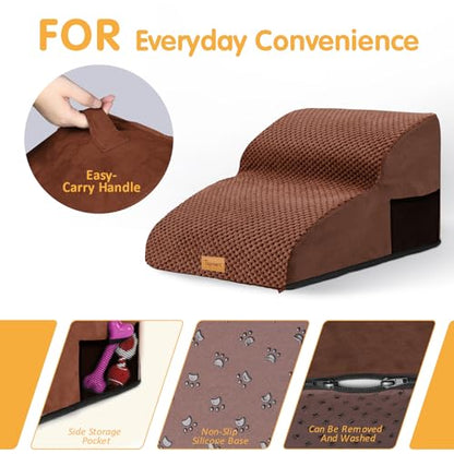 Topmart High Density Extended Foam Dog Ramp&Steps 2 Tiers,11.8" High,Non-Slip Dog Stairs,Soft Foam Pet Ladder with Removable Cover,Best for Injured,Older Cats,Pets with Joint Pain - color: Brown, size: 21.7*15.7*11.8