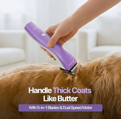 Hornet 5-in-1 Professional Pet Grooming Clipper for Dogs & Cats, Low Noise, Precision Trimmer for Trimming, Shaping & Styling - color: Purple