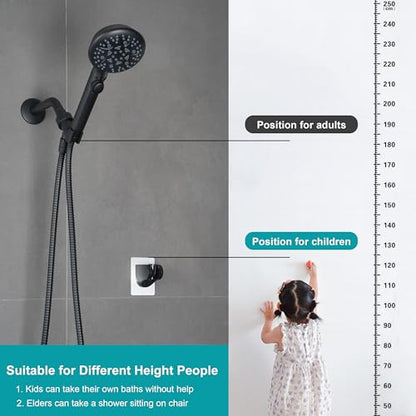 GwernKB Handheld Shower Head with On Off Switch,8-mode High Pressure Shower Wand with Long Hose and Bracket Extra Adhesive Holder for Lower Mount,Built-in Power Wash to Clean Tub,Tile & Pets,Black… - color: Matte Black