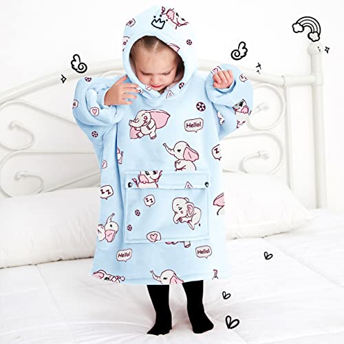 KFUBUO Wearable Blanket Hoodie for Kids Toddlers Sherpa Blanket Sweatshirt With Pocket Cute Hoodies 2-6 Year Old Girl Boy Birthday Gifts Elephant - color: Printing-elephant, size: Kids 2-6YR