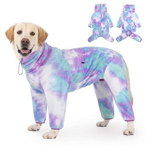 Dog Winter Coat for Large Medium Small Dogs, Warm Fleece High Collar Full Body Dog Jumpsuit Comfortable Onesie Apparel (Purple Blue, 7X-Large) - color: Purple Blue, size: 7XL(Reference Weight 100-138 lbs)