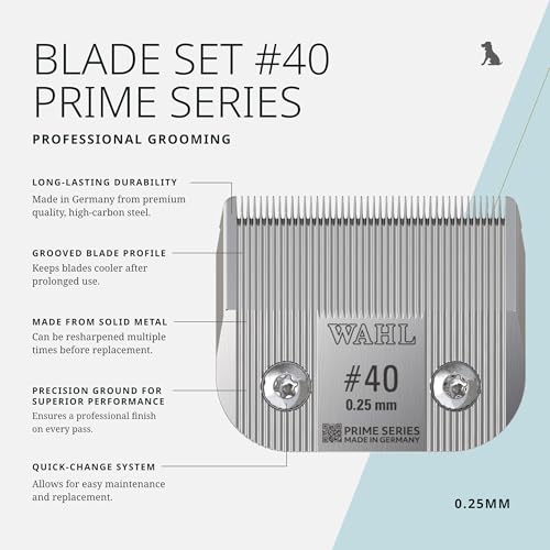 Wahl Pro Animal Prime Series Blades - Professional Fine Tooth Pet Clipper for Horse, Cat & Dog Grooming - Made from High-Carbon Steel - #40, 0.25mm - size: #40