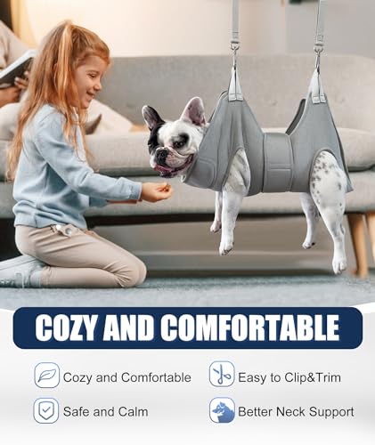 Kkiimatt Dog Grooming Hammock Harness, M-Large Dog Hammock for Nail Trim, Gray Dog Restraint for Nail Clipping,Dog Grooming Sling Thick Neck Support - size: L (56 LB Max) Silver Grey 11-20in