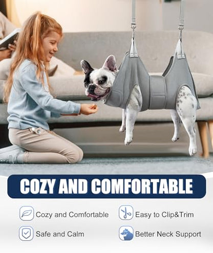 Kkiimatt Dog Grooming Hammock Harness, M-Large Dog Hammock for Nail Trim, Gray Dog Restraint for Nail Clipping,Dog Grooming Sling Thick Neck Support - size: L (56 LB Max) Silver Grey 11-20in
