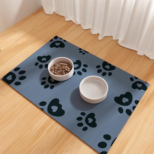 BLESWIN Dog Feeding Mat 12"x20", Absorbent Mat for Dog Water Bowl, Rubber Pet Food Mat, Pet Food Mats for Floor Waterproof, Pet Placemats for Food and Water, Cat Feeding Mat, Blue - color: Blue, size: 12"x20"