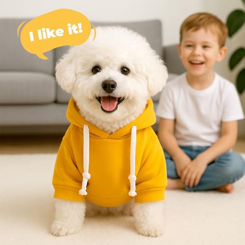 PETCARE Basic Dog Hoodie Sweaters for Small Medium Large Dogs Cats Puppy Clothes Soft Warm Fleece Dog Hoodies Sweatshirt with Small Pockets Fall Winter Chihuahua Dachshund Golden Retriever Outfits - color: Yellow, size: S(Suggest 1-3 lbs)