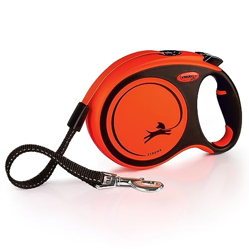 FLEXI® Xtreme Tape Retractable Dog Leash, Large, 26 ft - Orange/Black | German engineered, original flexi leash, durable quality for dogs up to 121 lbs, tangle-free, walking, reliable brake system