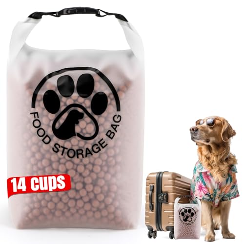 Pet Food Storage Bag for Travel - Transparent Leak-Proof Dog Food Container with Roll-Top Closure, Keeps Kibble Fresh for Camping Trip, Dog Boarding, Weekend Getaways (14 Cups) - size: 14 Cups