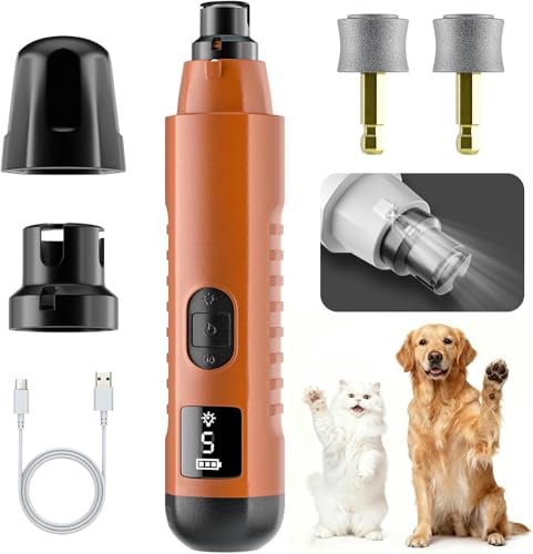 2026 New Silent Groom Pro Dog Nail Grinder, 5-Speed Dog Nail Grinder with Led Light, 40 db Quiet Painless Paws Grooming for Small Medium Large Dogs, USB Rechargeable (Orange) - color: Orange