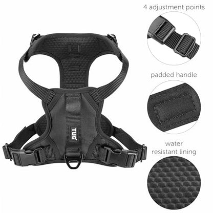 TUG Dog Harness with 2 Leash Connection Points | Adjustable, Padded, Lightweight | Handle on Back | No-Pull Front Clip (Large, Black) - color: Black - Basic Harness, size: Large