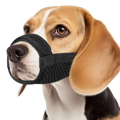 Mayerzon Dog Muzzle with Hook and Loop for Large Medium Small Dogs, Patented Soft Mesh Beagle Labrador Puppy Muzzles for Biting Chewing Grooming, Breathable, Adjustable, Allows Panting Drinking - size: M-(Snout Cir 9"-10.25")