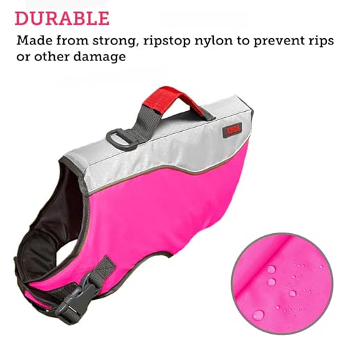 Water Float Dog Flotation Life Jacket Vest, Swimming Float Aid with Safety Handle, Adjustable Comfortable Durable Preserver High Buoyancy Coat (Pink, Large) - color: Pink, size: Large