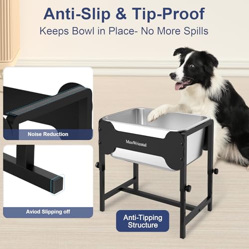2.5 Gallon Adjustable Elevated Dog Water Bowl, Raised Stainless Steel Large Dog Bowl with 4 Height(11-17")， Full Metal Feeding Station for Relief Joint Pressure, Easy to Clean, Indoor & Outdoor