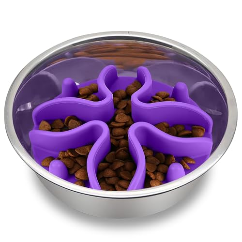 Palz&Co Paw Puzzles Slow Feeder Dog Bowl Insert - 5" Round Silicone Insert for Medium Pet Bowls, Purple - Promotes Healthier Eating & Mental Stimulation, Dishwasher & Freezer Safe - size: Medium