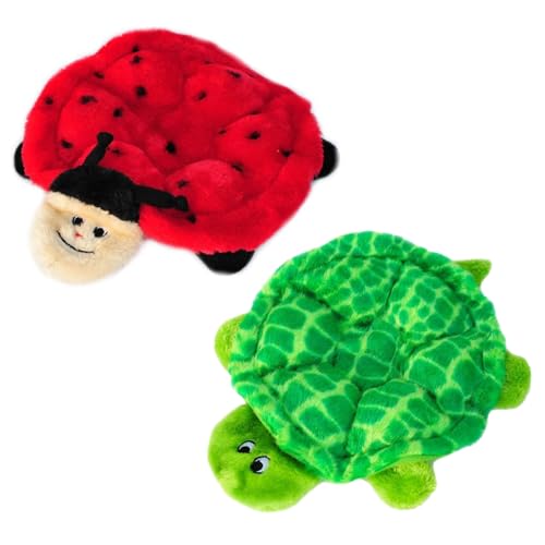 ZippyPaws Squeakie Crawlers - No Stuffing Dog Toys to Keep Them Busy, for Small, Medium, & Large Dogs, Squeaky Pet Toy for Boredom, Unstuffed Chew Toy, Puppy Products, Turtle & Ladybug - 2 Pack, 10"