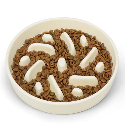 Ceramic Slow Feeder Dog Bowl, 2 Cups Dog Food Bowls for Small, Medium, and Large Breed, Anti-Slip Puzzle Food Dish to Slow Down Eating (White, 2 Cups) - color: Maze - White