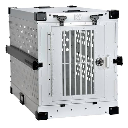 K9 Kennel Boss Aluminum Collapsible Dog Crate, Heavy Duty Folding Kennel - Medium-Long (White) - color: White, size: 40.6"L x 25.2"W x 28.9"H