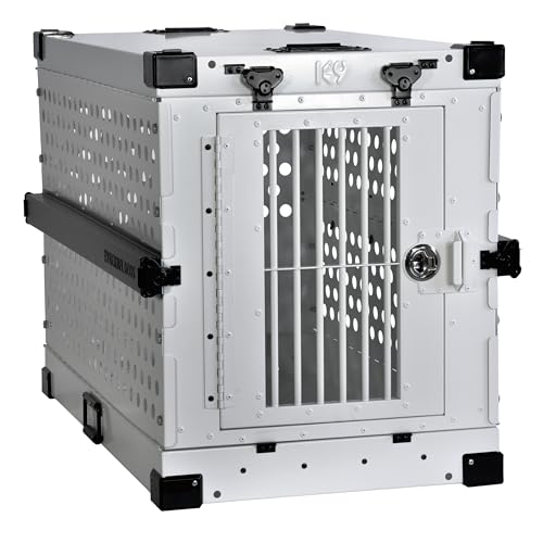 K9 Kennel Boss Aluminum Collapsible Dog Crate, Heavy Duty Folding Kennel - Medium-Long (White) - color: White, size: 40.6"L x 25.2"W x 28.9"H