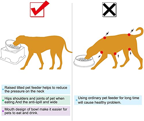 Ceramic Bulldog Bowl Dog Feeding Bowl - Dog Dish Wide Mouth Pet Sterile Tilted Pet Feeder with Anti-Skid Rubber Mat for Small Medium Dogs (White) - color: White