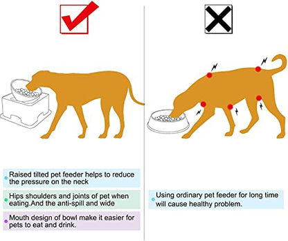 Ceramic Bulldog Bowl Dog Feeding Bowl - Dog Dish Wide Mouth Pet Sterile Tilted Pet Feeder with Anti-Skid Rubber Mat for Small Medium Dogs (White) - color: White