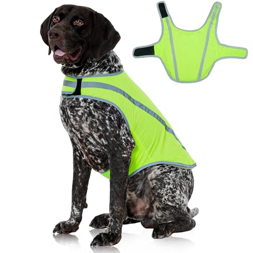FUAMEY Dog Reflective Vest for Large Dogs,Dog Hunting Vest High-Visibility Dogs Safety Vest for Night Walking Water-Resistant Service Pet Gear Adjustable Outdoor Activities Neon Green L - color: Green, size: Large