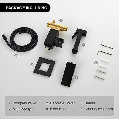 SHAMANDA Warm Water Bidet Sprayer for Toilet with Hot and Cold Brass Rough-in Valve, Stainless Steel Handheld Bidet Attachment Set for Feminine, Pets and Baby Diaper Wash, Matte Black, BDS08-7 - color: Matte Black, style: Hot & Cold Water Modes-Square
