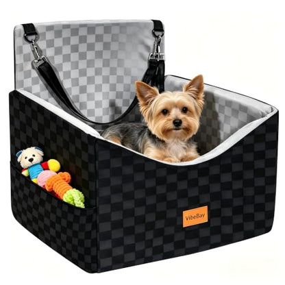 Dog Car Seats for Small Medium Dogs Up to 35lbs | Elevated Dog Booster Seat with Detachable Washable Cover & Cushion | Memory Foam Pet Car Travel Seat with Safety Belt and Storage Pockets (Black Grey) - color: Grey