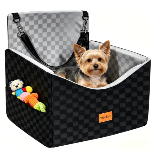 Dog Car Seats for Small Medium Dogs Up to 35lbs | Elevated Dog Booster Seat with Detachable Washable Cover & Cushion | Memory Foam Pet Car Travel Seat with Safety Belt and Storage Pockets (Black Grey) - color: Grey