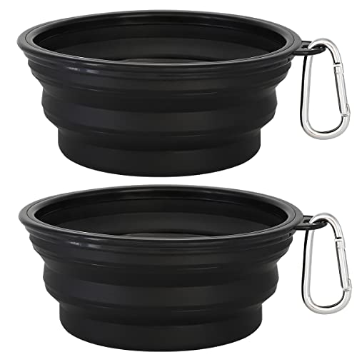 Kytely Large Collapsible Dog Bowls 2 Pack, 34oz Foldable Dog Travel Bowl, Portable Pet Water Food Bowl with Clasp, Pet Cat Feeding Cup Dish for Traveling, Walking, Hiking (Black+Black) - color: Black & Black