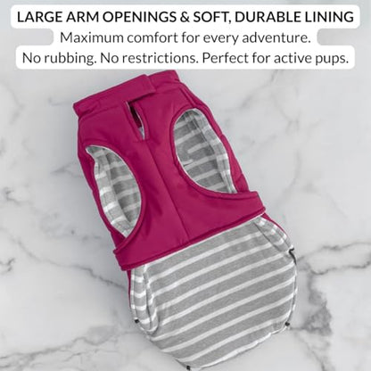 DJANGO Insulated Puffer Dog Jacket with Harness Hole – Warm, Water-Repellent Winter Dog Coat Large Dogs – Adjustable, Reflective Cold Weather Dog Apparel for Fall, Snow, Rain – Hibiscus Pink, Large - color: Hibiscus Pink, size: Large