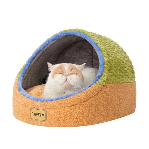Jiupety Cute Cat Beds for Indoor Cats, Cave Bed for Kittens, Hideaway Cat House & Tent with Anti-Slip Bottom, Washable Removable Cushion, M(16"x16"x13"), Green - color: Green, size: Medium