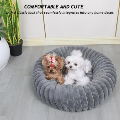 Dog Beds Small Sized Dog Washable Calming Anti-Anxiety Donut Puppy Bed for Small Dogs and Cats,Cozy Soft Anti-Slip Round Large Cat Bed 23 Inch Fits up to 20 lbs Pets,Warm Grey - color: Warm Grey, size: 23"L x 23"W x 5.5"Th